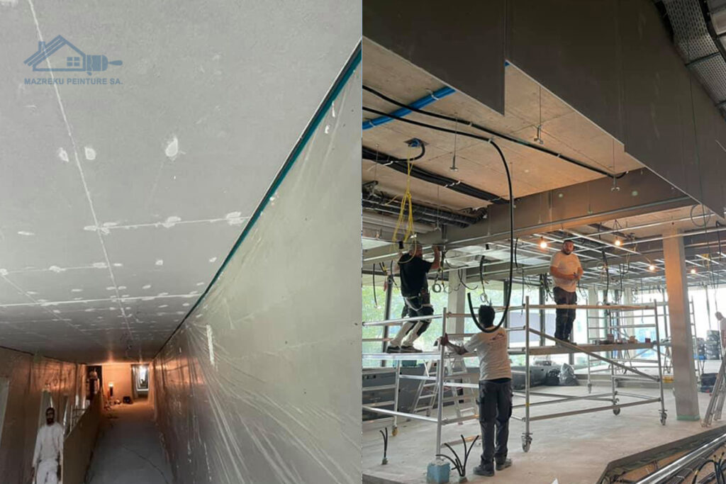 Pose de plafond et cloisons en plaques de plâtre