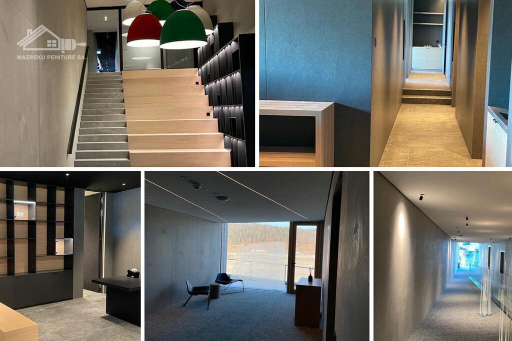 Finitions décoratives dans un hôtel, escalier et couloirs